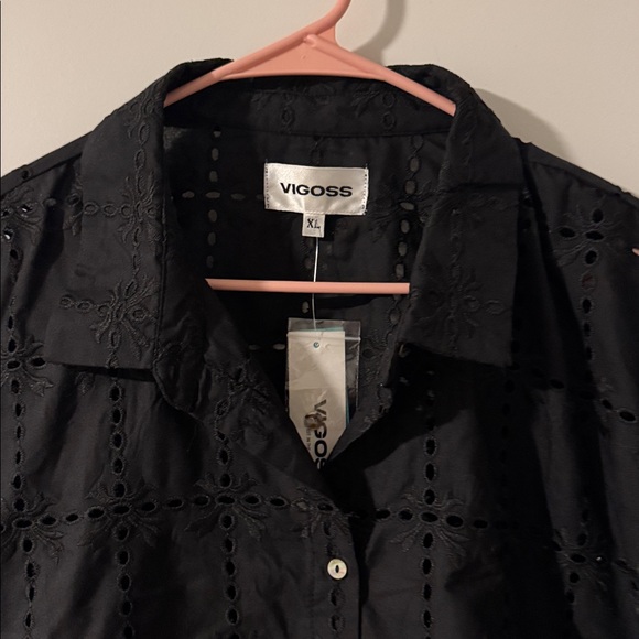 Vigoss Black Eyelet Collared Shirt - Picture 2 of 3